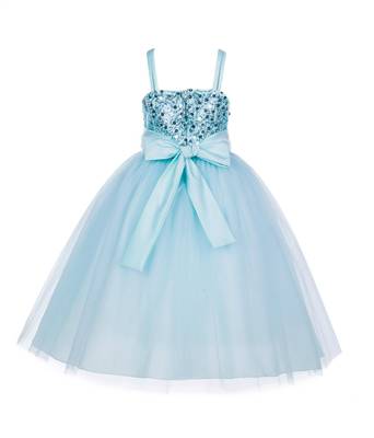 Blue Embroidered Net Kids Frocks 2