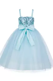Blue Embroidered Net Kids Frocks