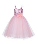 Pink Embroidered Net Kids Frocks