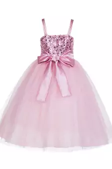 Pink Embroidered Net Kids Frocks