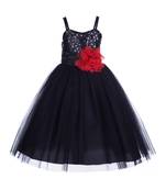 Black Embroidered Net Kids Frocks