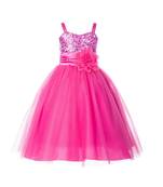 Pink Embroidered Net Kids Frocks