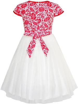 White Printed Net Kids Frocks 2