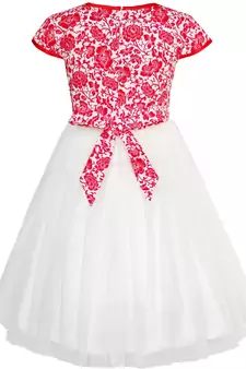 White Printed Net Kids Frocks