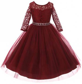 Maroon Plain Net Kids Girl Gowns 1