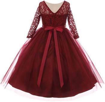 Maroon Plain Net Kids Girl Gowns 2