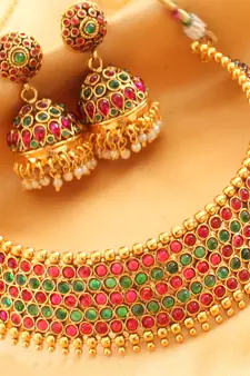 AWESOME DESIGNER PINK-GREEN CHOKER NECKLACE SET-DJ03111