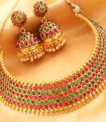 AWESOME DESIGNER PINK-GREEN CHOKER NECKLACE SET-DJ03111