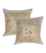 Lal Haveli Silk Fabric Paisley Design White Cushion Covers 16 x 16 inch Set of 2 Pcs