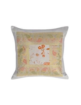 Lal Haveli Silk Fabric Paisley Design White Cushion Covers 16 x 16 inch Set of 2 Pcs 2