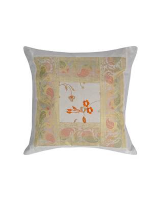 Lal Haveli Silk Fabric Paisley Design White Cushion Covers 16 x 16 inch Set of 2 Pcs 3