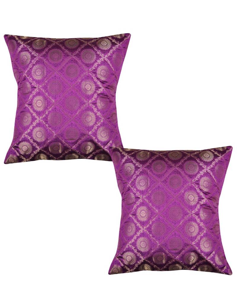 Lal Haveli Ethnic Designer Pink Color Silk Fabric Square Shape Cushion Covers 20 x 20 inch Set of 2 Pcs