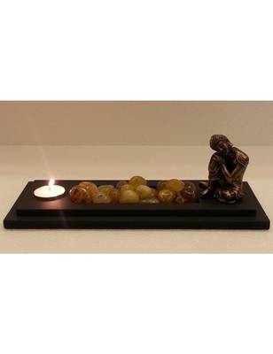 Karigaari Polyresine & Wooden Resting Buddha T Lite Holder in Bronze 1