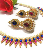 Pink and blue pearl Gota necklace set