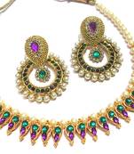 Purple And Green pearl polki necklace set