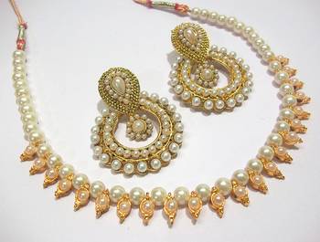White pearl polki necklace set 1