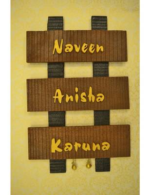 Karigaari India Sleeper Wood Designer Name Plate (Customizable) 1