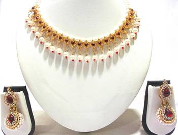 Maroon pearl Double Gota necklace set 1