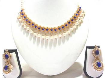 Blue heart pearl Double Gota necklace set 1