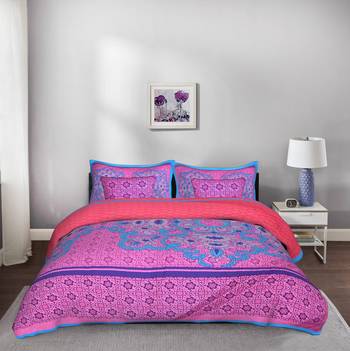 Bold Pink 5 Piece King Size Cotton Quilted Bedspread 1