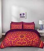 5 Piece Yellow Pink Flower Motif King Size Cotton Quilted Bedspread