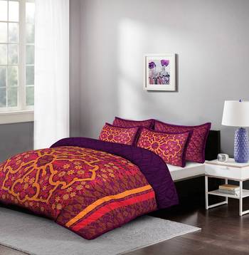5 Piece Yellow Pink Flower Motif King Size Cotton Quilted Bedspread 2