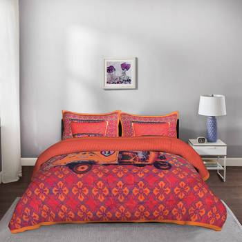 Orange Auto Rickshaw 5 Piece  Piece King Size Cotton Quilted Bedspread 1