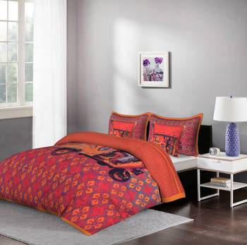 Orange Auto Rickshaw 5 Piece  Piece King Size Cotton Quilted Bedspread 3