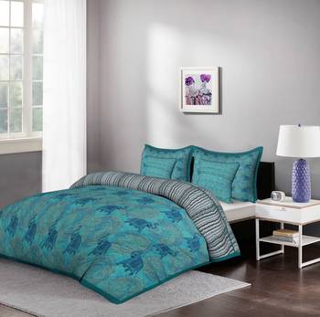 Green Ele 5 Piece Piece King Size Cotton Quilted Bedspread 3