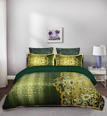 5 Piece Golden White Flower Motif King Size Quilted Silk Bedspread 1
