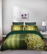 5 Piece Golden White Flower Motif King Size Quilted Silk Bedspread