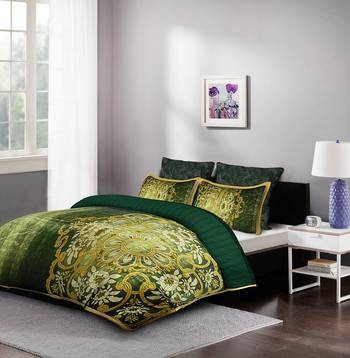 5 Piece Golden White Flower Motif King Size Quilted Silk Bedspread 2