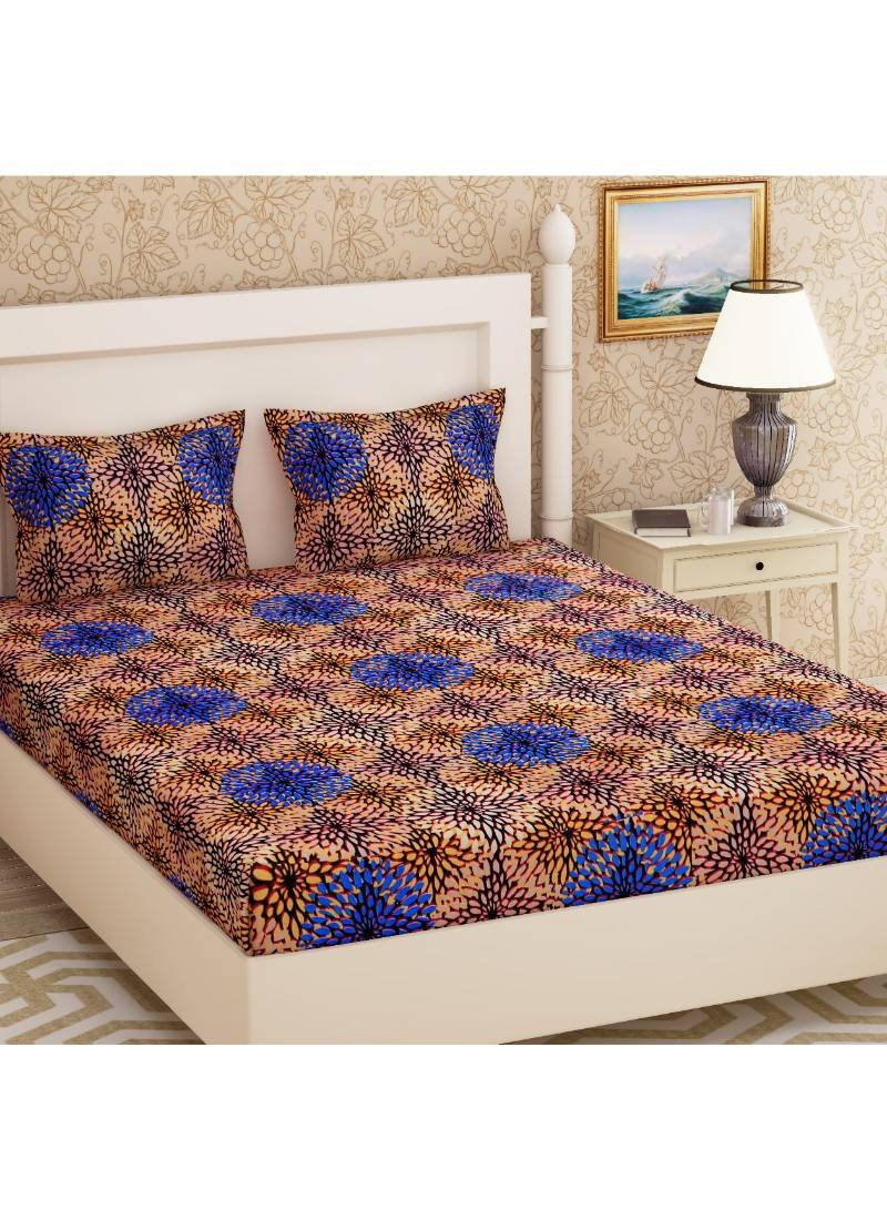 Emart 104 TC Cotton Double Floral Bedsheet (Pack of 1, Yellow) EMART