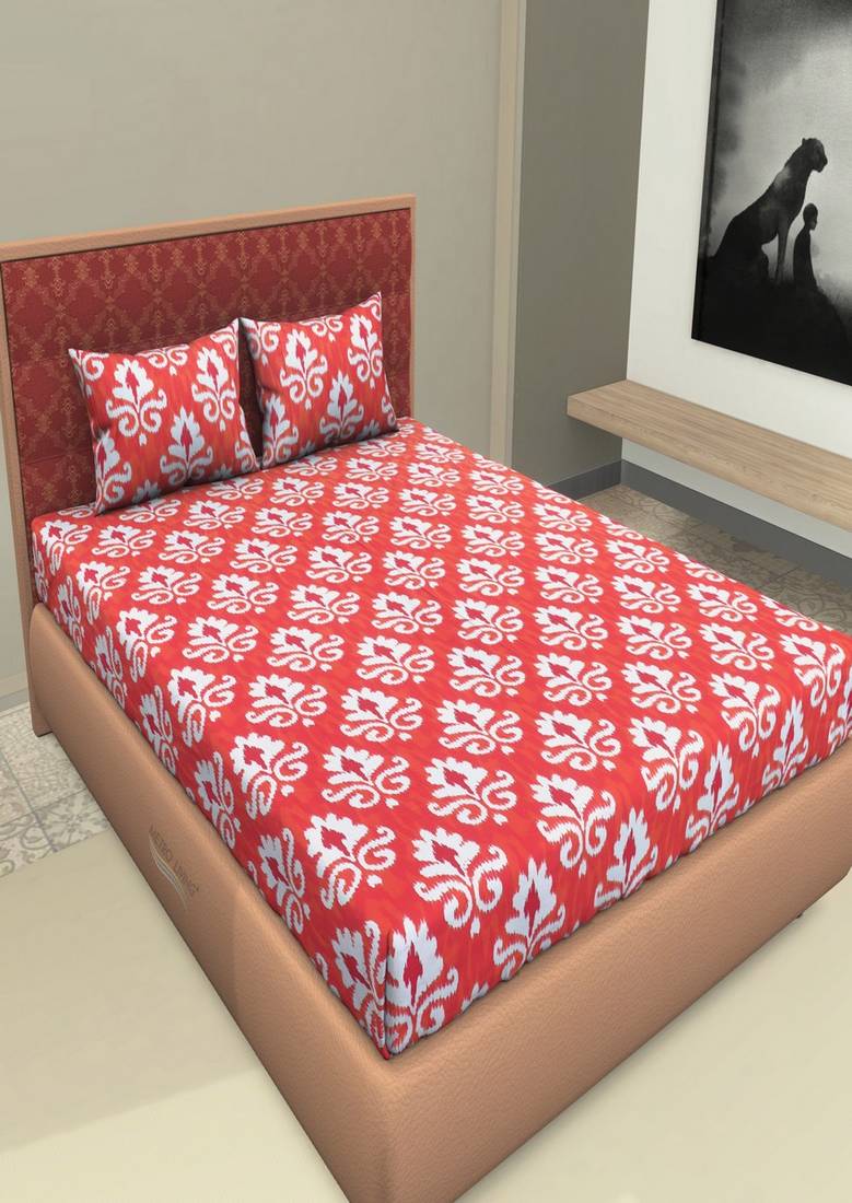 Emart 104 TC Cotton Double Printed Bedsheet (Pack of 1, Orange) EMART