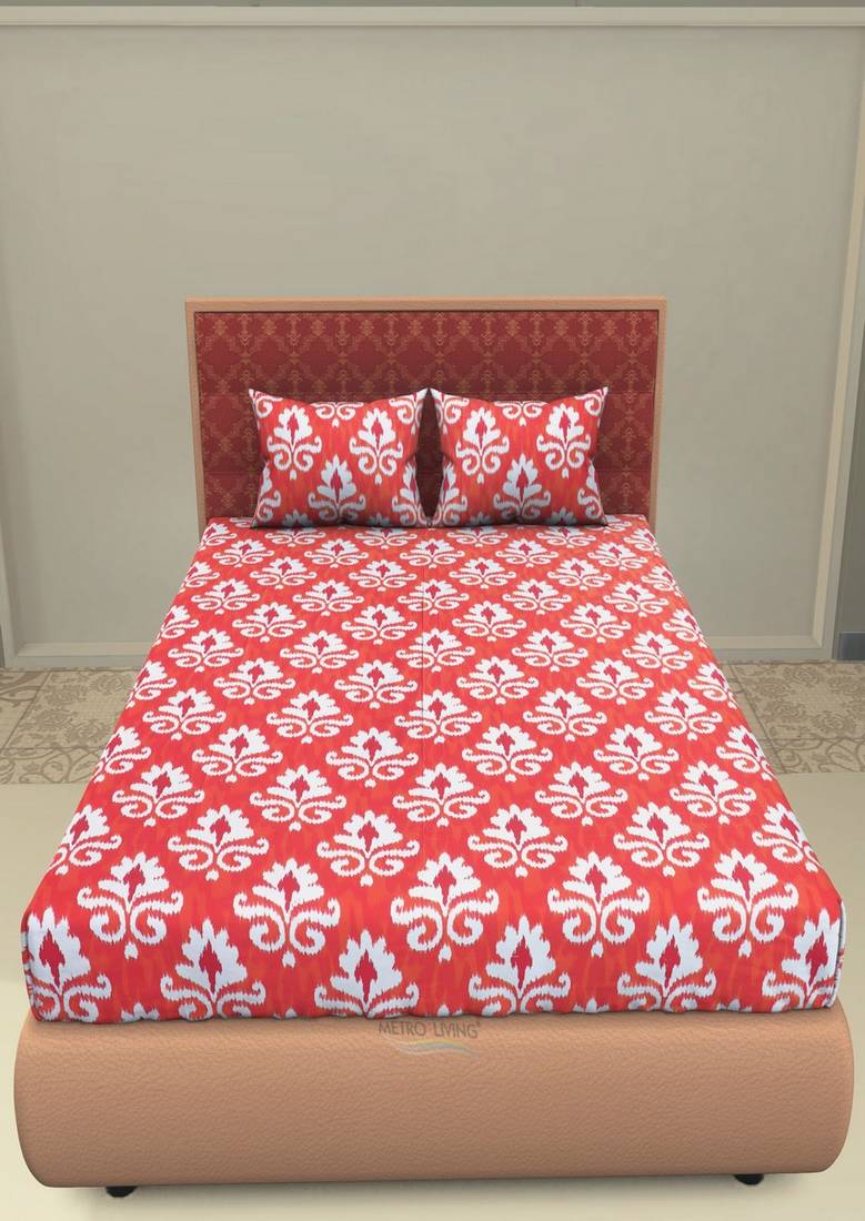 Emart 104 TC Cotton Double Printed Bedsheet (Pack of 1, Orange) EMART