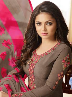 Light-brown embroidered crepe salwar with dupatta 2