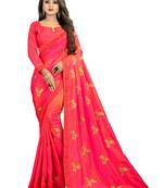 Pink embroidered silk saree with blouse