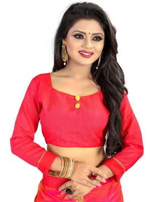 Pink embroidered silk saree with blouse 5