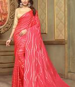Red printed silk blend saree with blouse