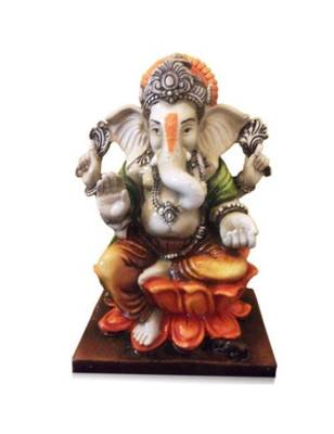 Karigaari India Handcrafted Polyresine Multicolor Ganesha Sitting on lotus Sculpture | Showpiece for Home  and Office 1