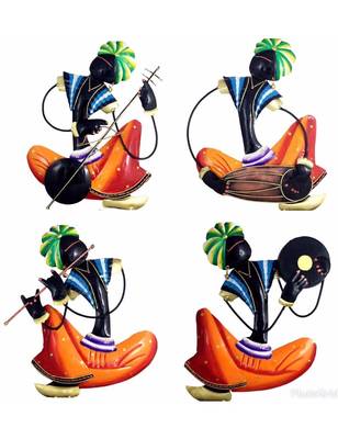 Karigaari Rajasthani Men Wrought Iron Wall Hanging (29.6 cm x 27.41 cm x 8.41 cm, Set of 4) 1