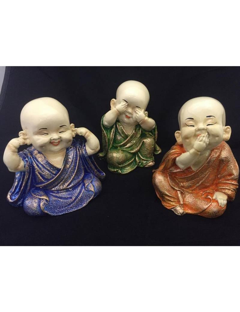 Karigaari Baby Buddha Monks Resine Showpiece (15.24 cm x 15.24 cm x 12.7 cm, Set of 3)
