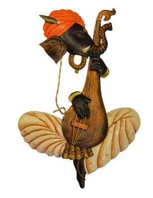 Karigaari India Wrought Iron Ganesha Tabla Hanging 1