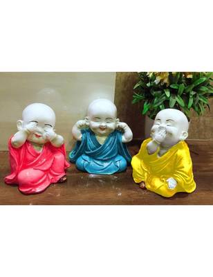 Karigaari India Resin Handcrafted Laughing Happy Monks Showpiece - Set of 3 1