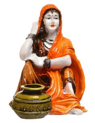Karigaari Rajasthani Lady with Water Matka Showpiece Polyresine Showpiece (15.24 cm x 15.24 cm x 15.24 cm) 1