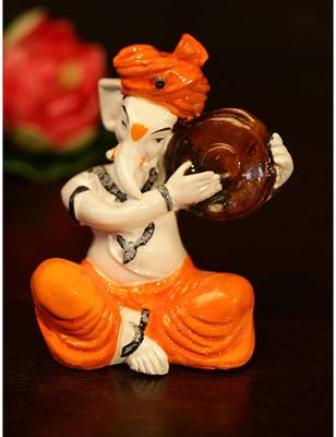SN Handicrafts Ganesha Playing Dafli Polyresine Idol 1