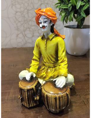 Karigaari India Rajasthani Man with Orange Turban Playing Tabla Showpiece 1