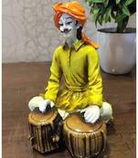 Karigaari India Rajasthani Man with Orange Turban Playing Tabla Showpiece