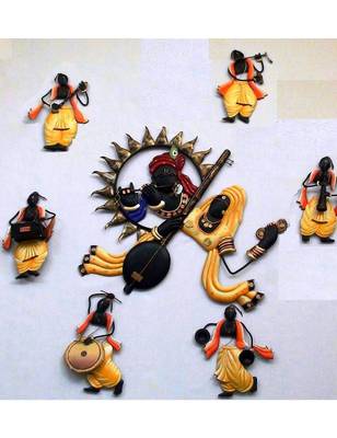 atozcollektive Wrought and Cast Iron Krishna Meera and Panditji Musician Wall Hanging Set (Yellow) 1