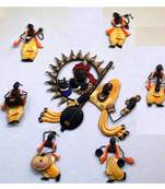 atozcollektive Wrought and Cast Iron Krishna Meera and Panditji Musician Wall Hanging Set (Yellow)